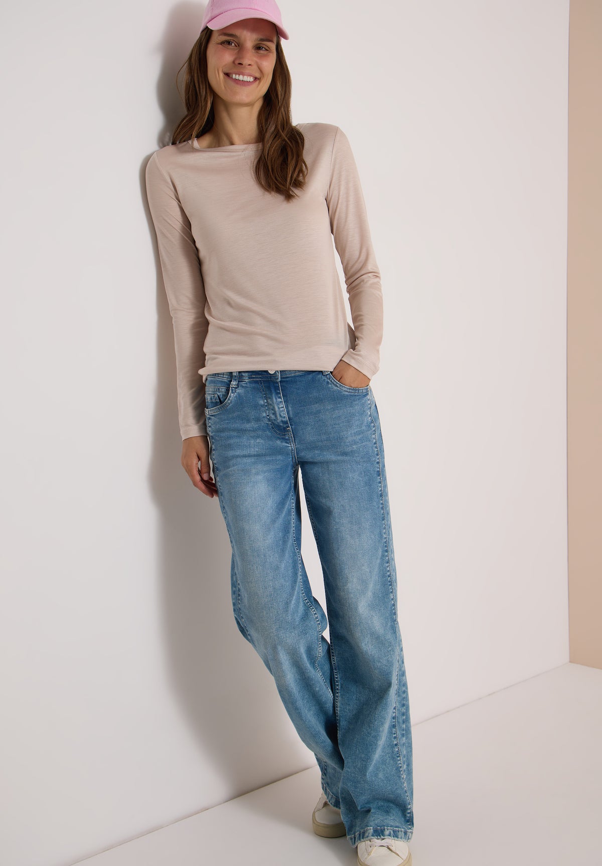 Langarm Shirt in Unifarbe mit Boat Neck