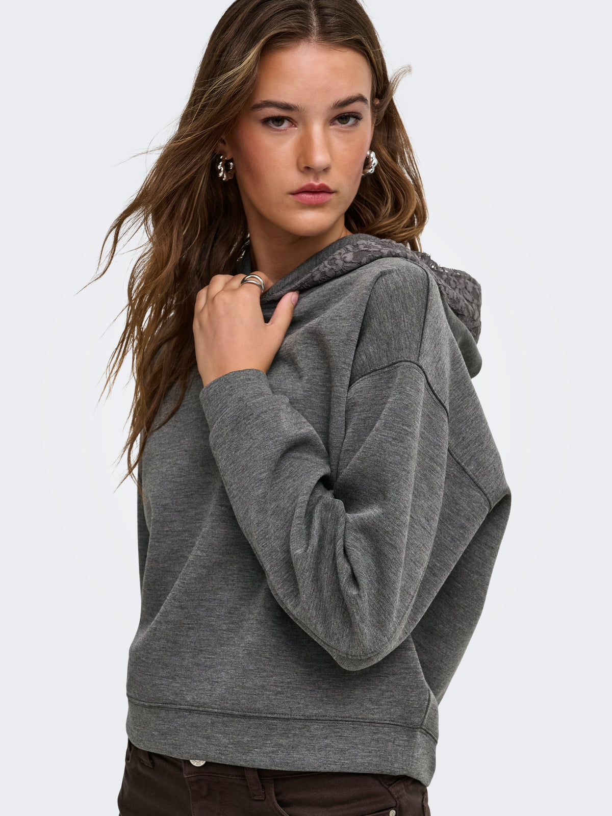ONLFLAME L/S O-NECK HOOD LACE SWT