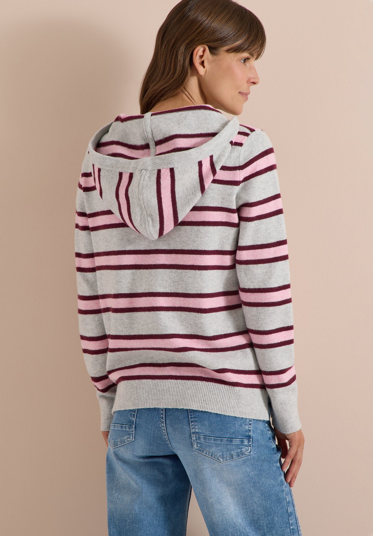 Langarm Pullover mit Kapuze und Streifen