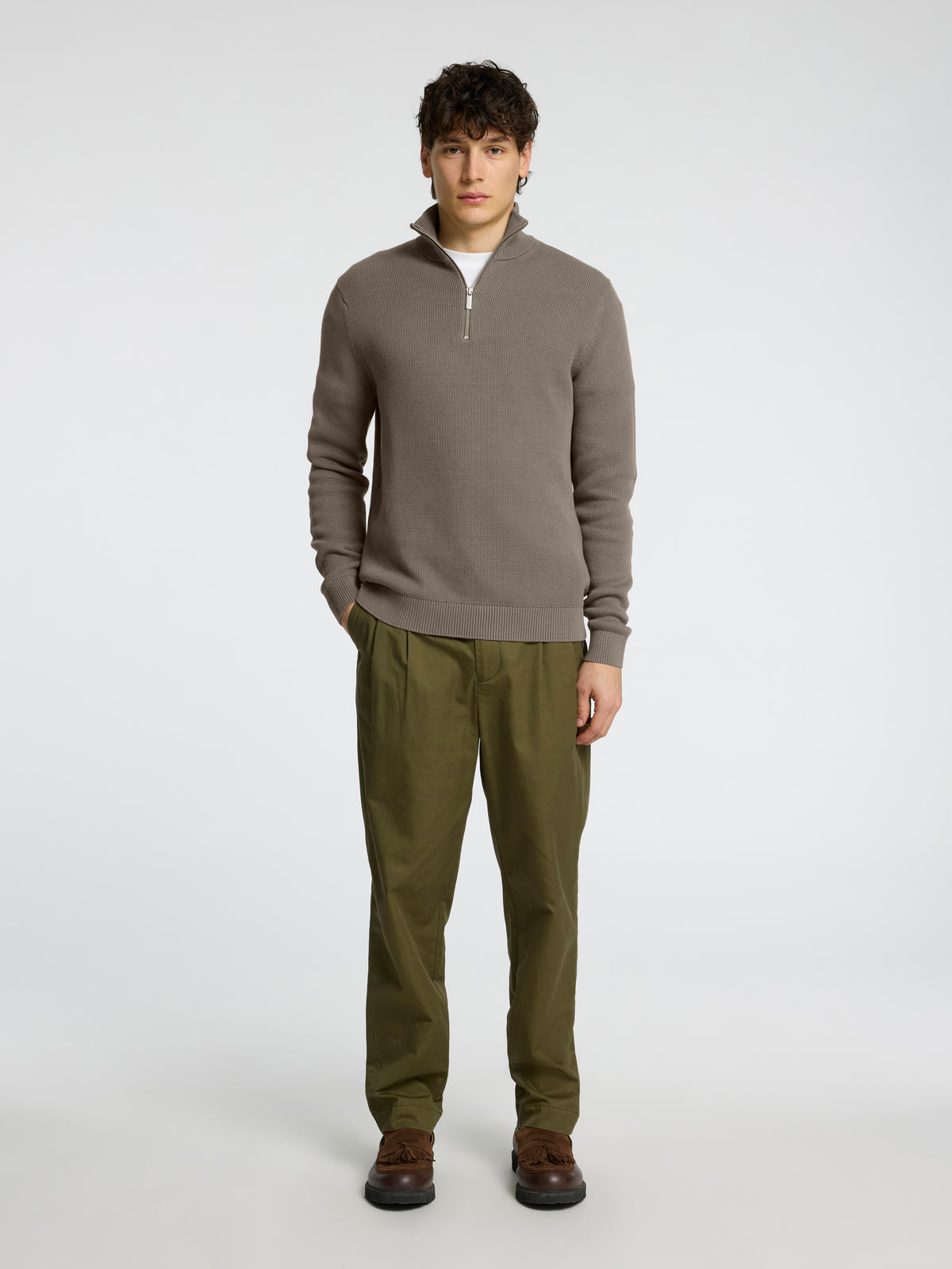 SLMDANE LS KNIT REG STRUC HALF ZIP NOOS