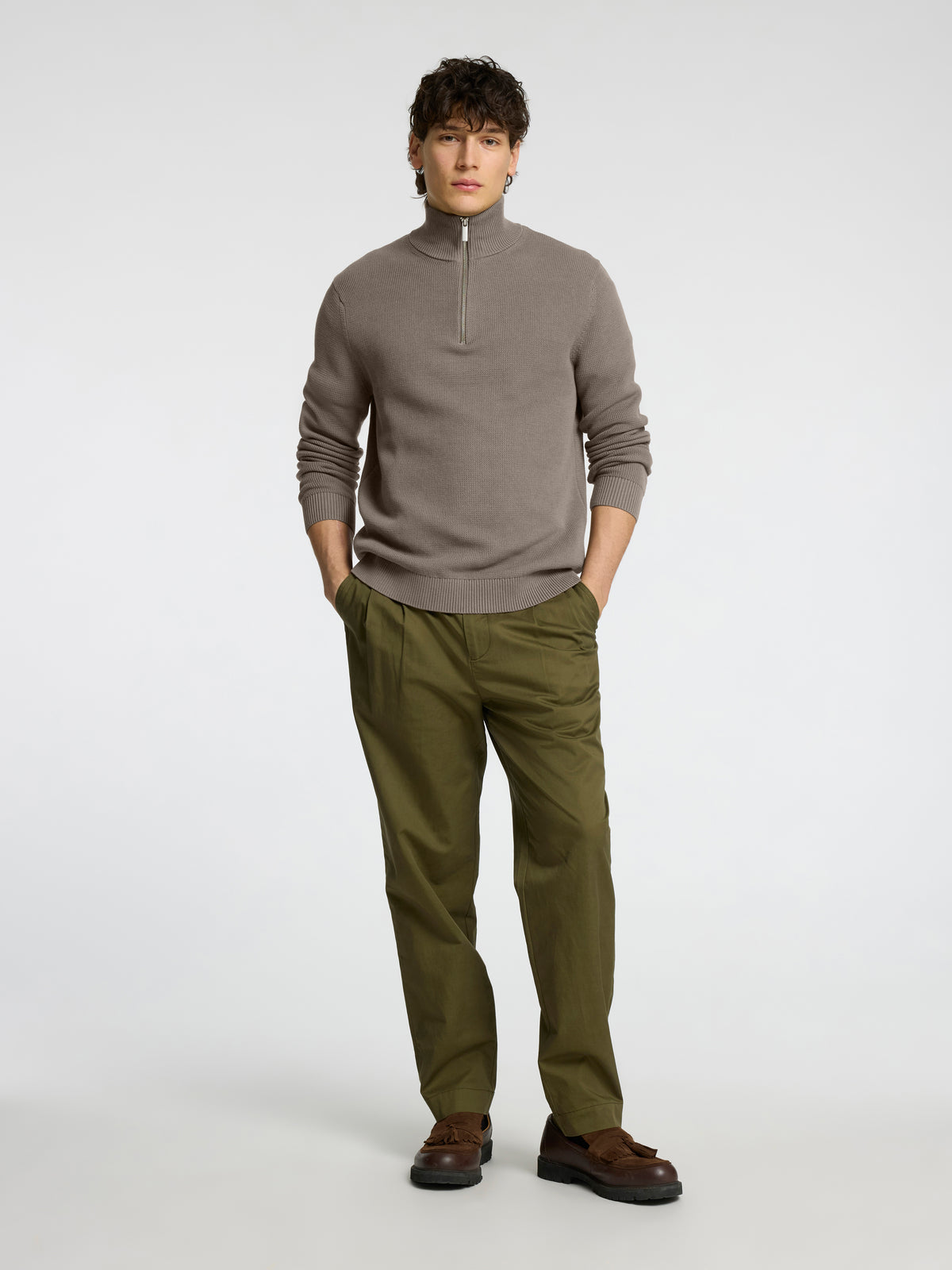 SLMDANE LS KNIT REG STRUC HALF ZIP NOOS