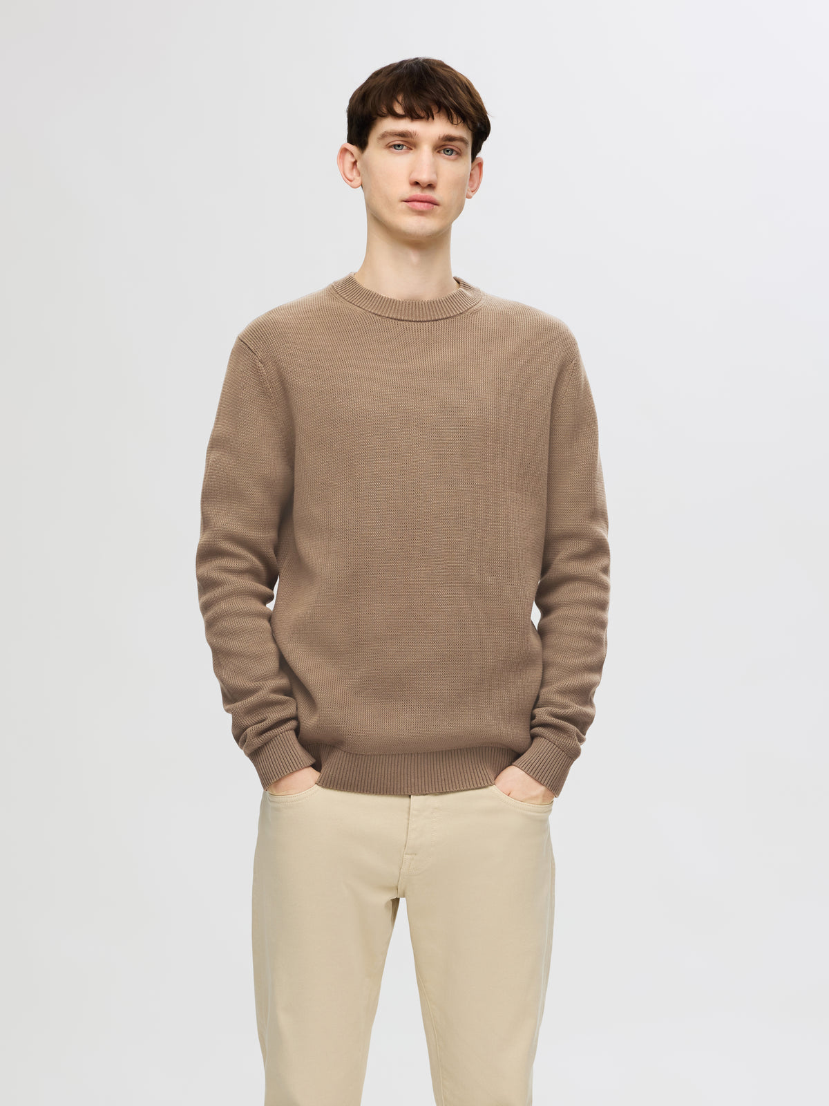 SLMDANE LS KNIT REG STRUC CREW NECK NOOS