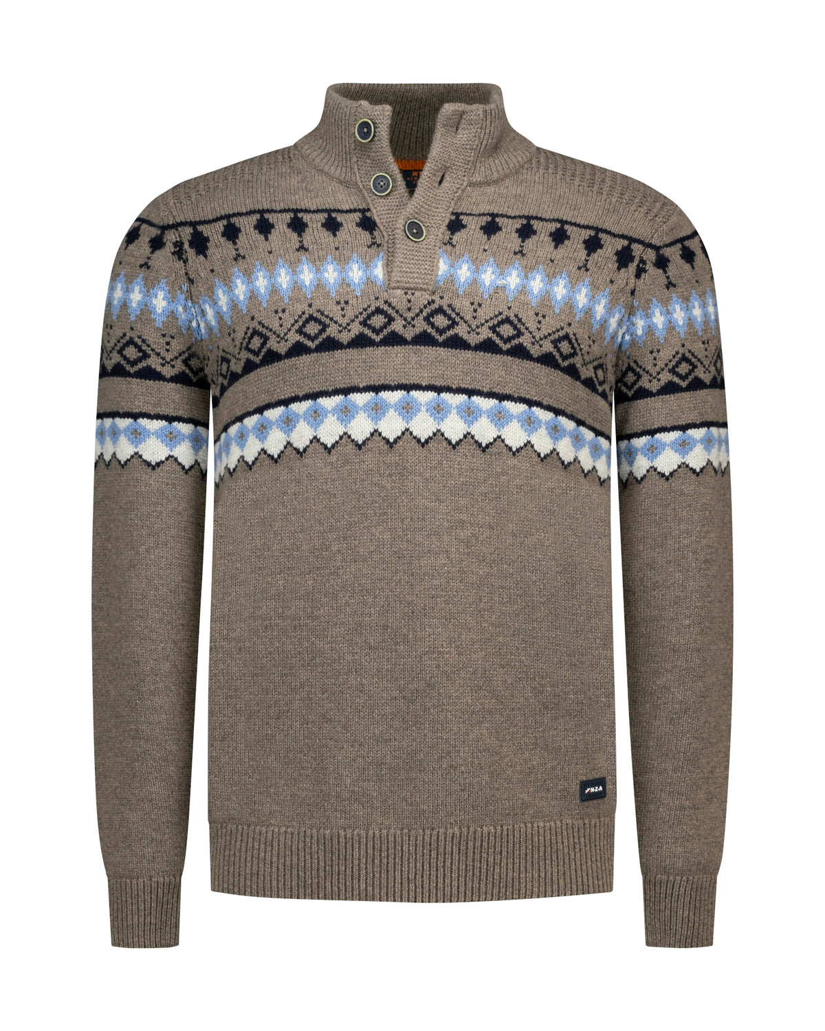PULLOVER BUTTON COLLAR, GREY BROWN MELANGE