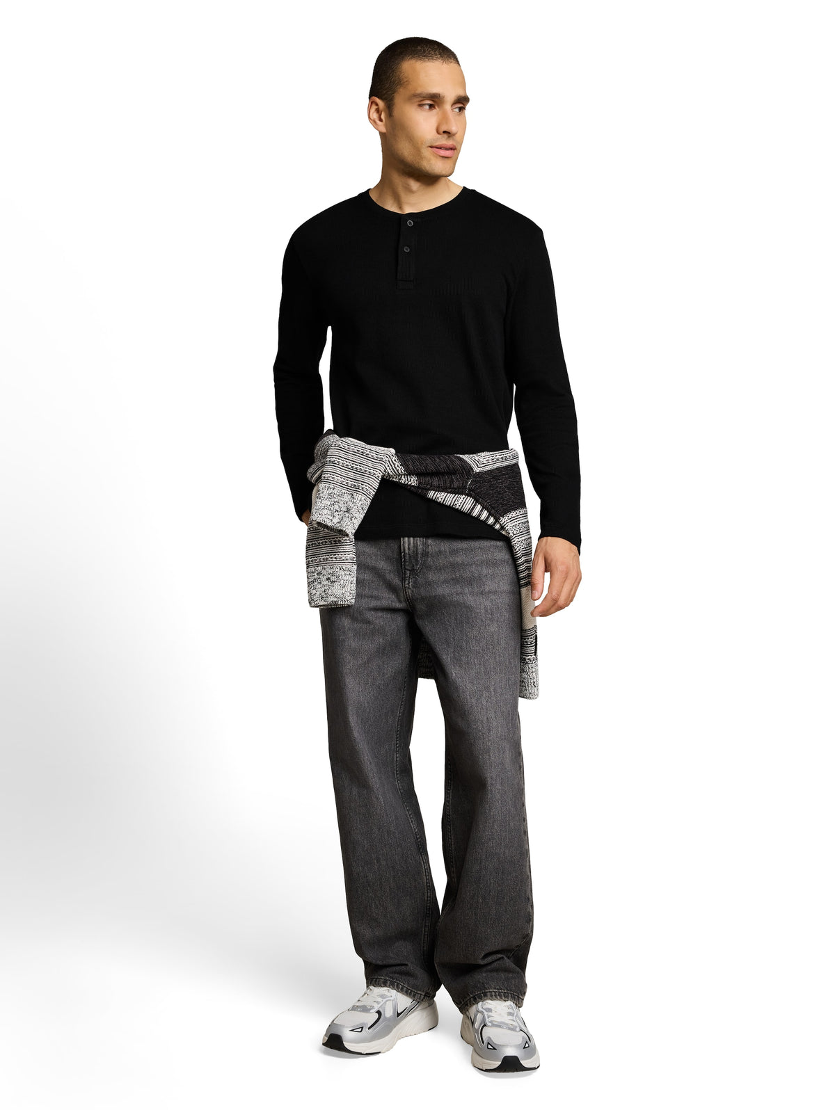 Henley Langarmshirt mit Rippstruktur