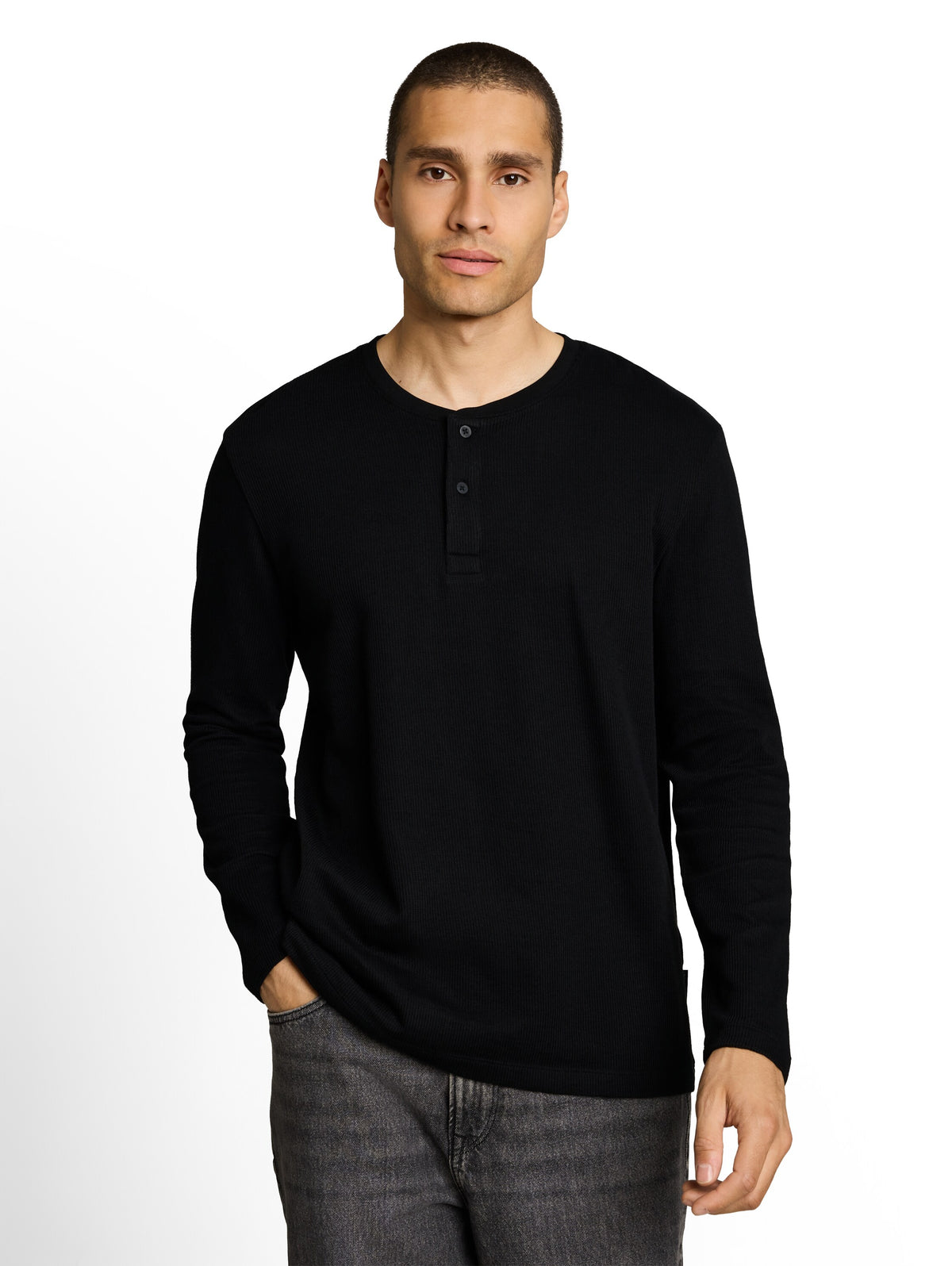 Henley Langarmshirt mit Rippstruktur
