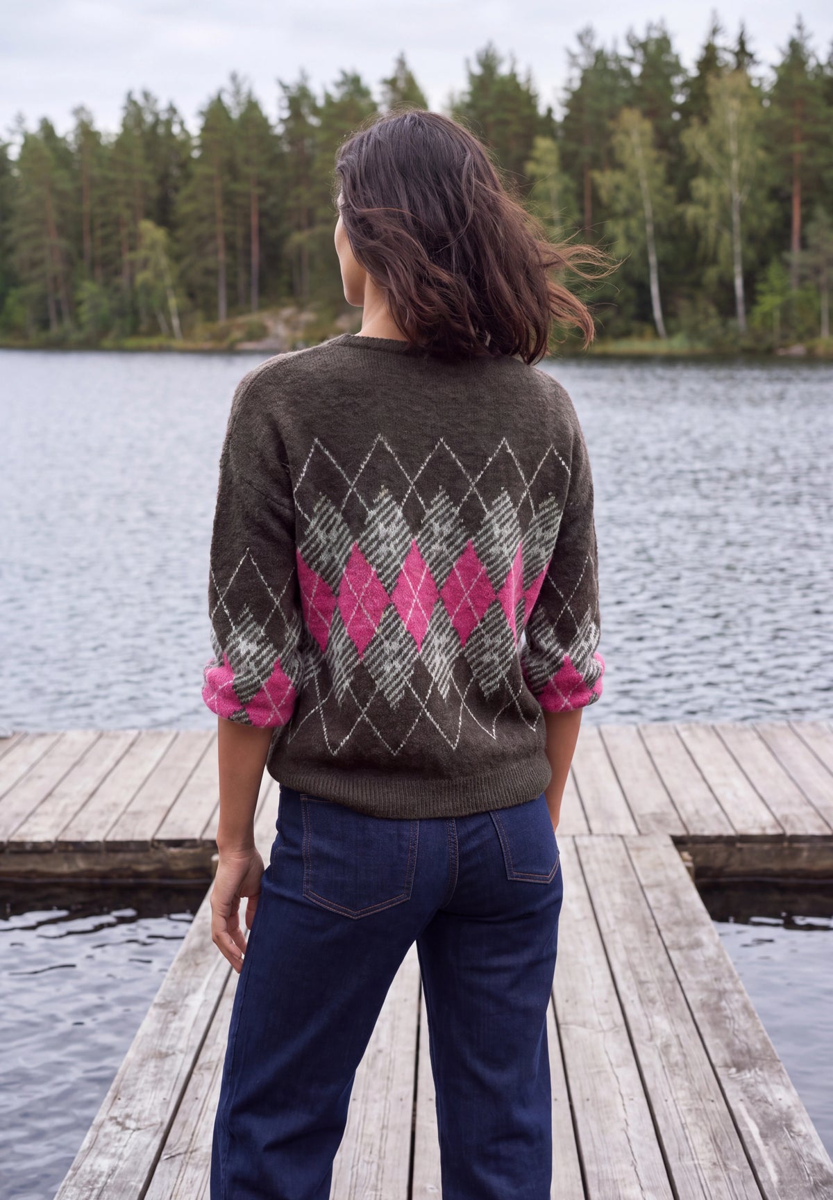 Federgarn Pullover mit Argyle-Muster