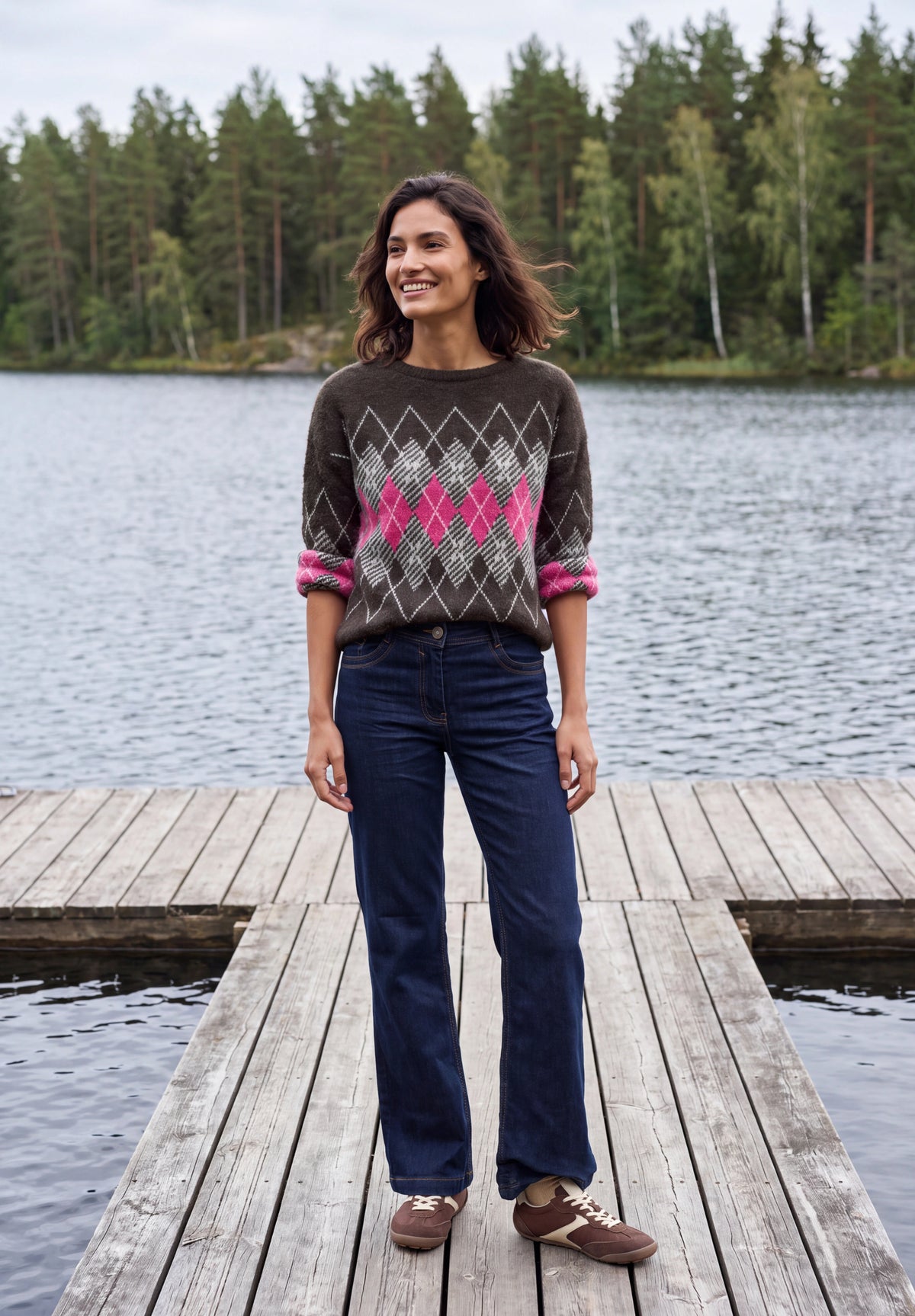 Federgarn Pullover mit Argyle-Muster