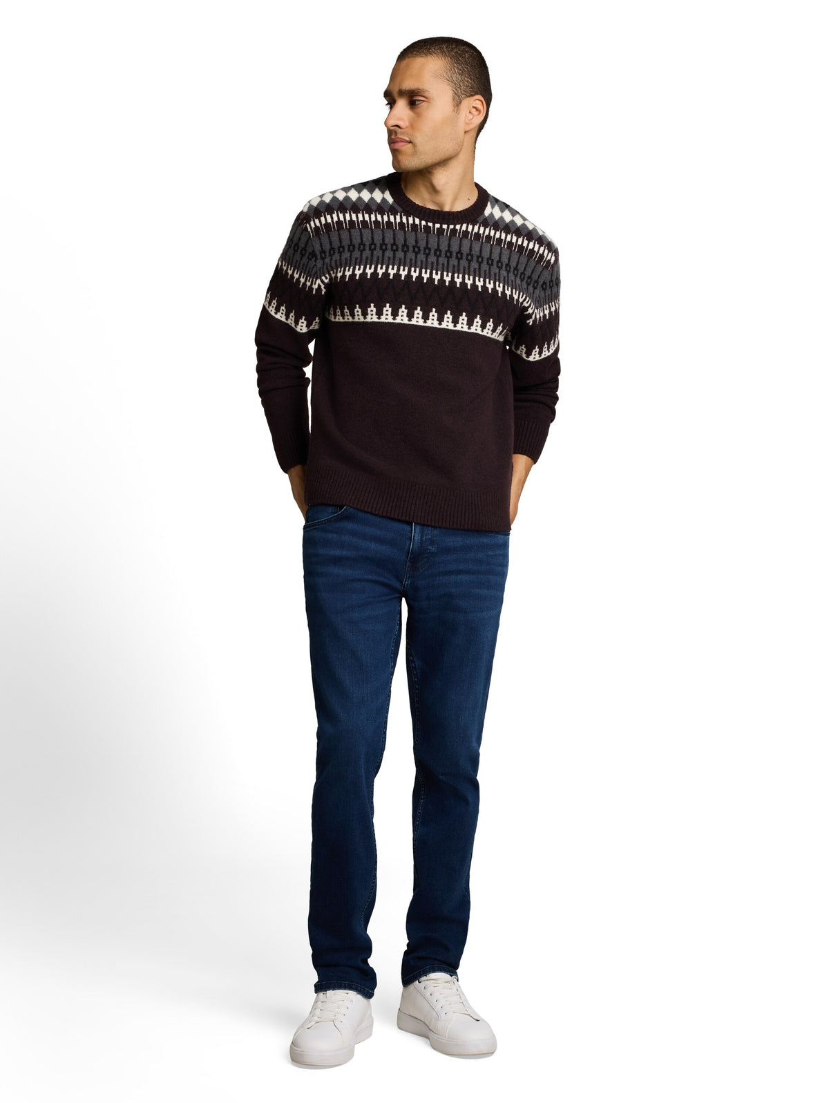 Relaxed Fit Norweger Strickpullover mit Wollanteil