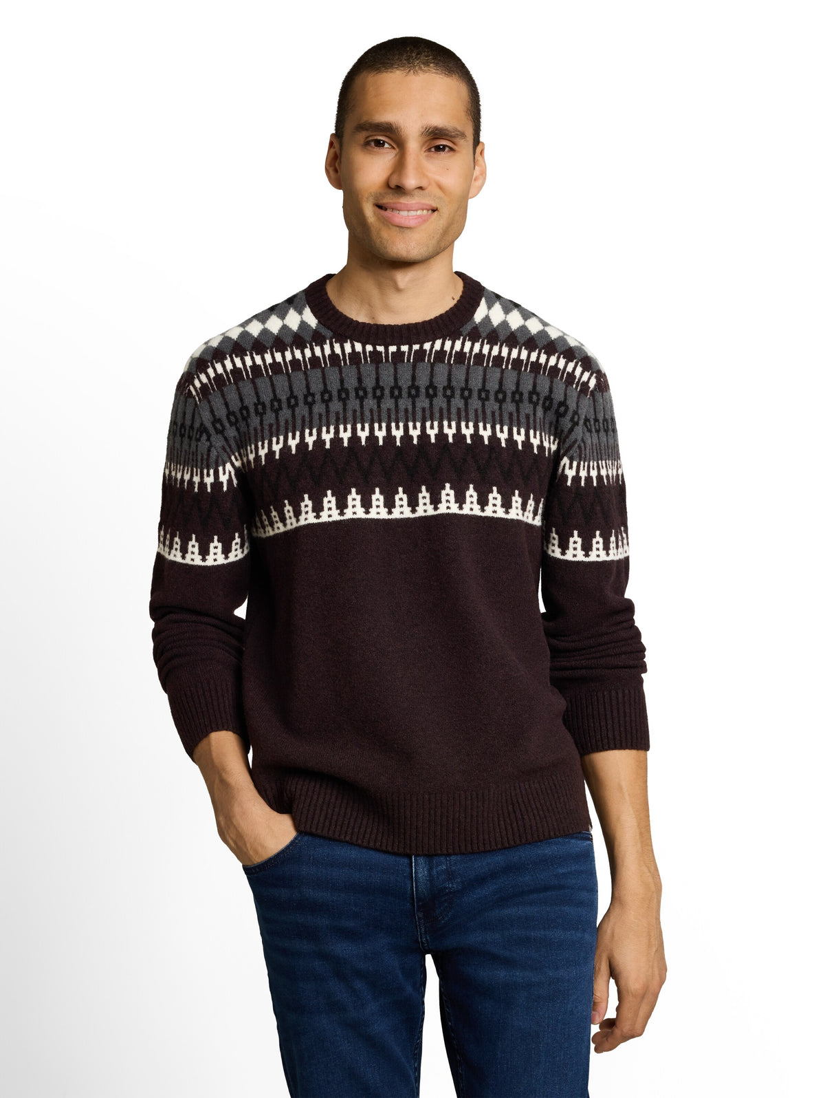 Relaxed Fit Norweger Strickpullover mit Wollanteil