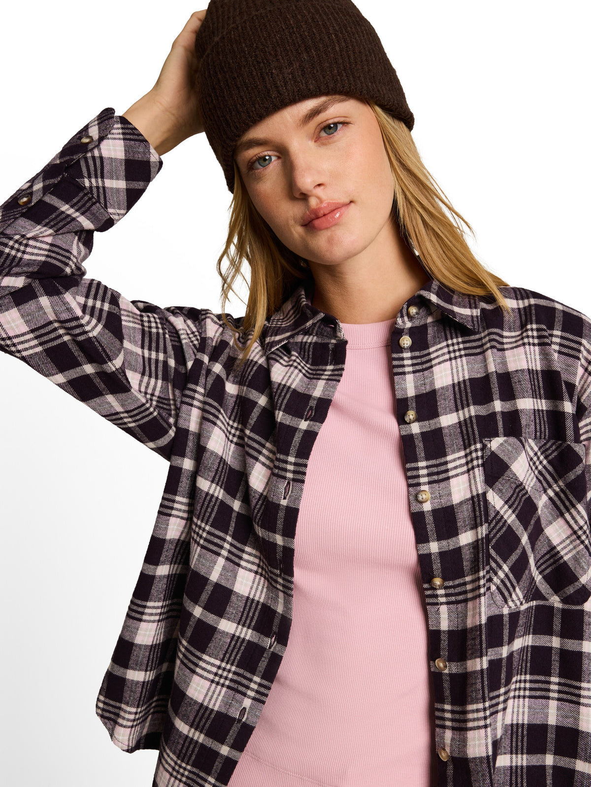 Oversize Flanell Hemdbluse mit Karomuster