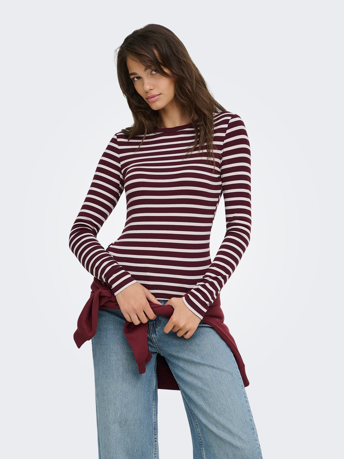 ONLEVIE L/S O-NECK STRIPE TOP JRS