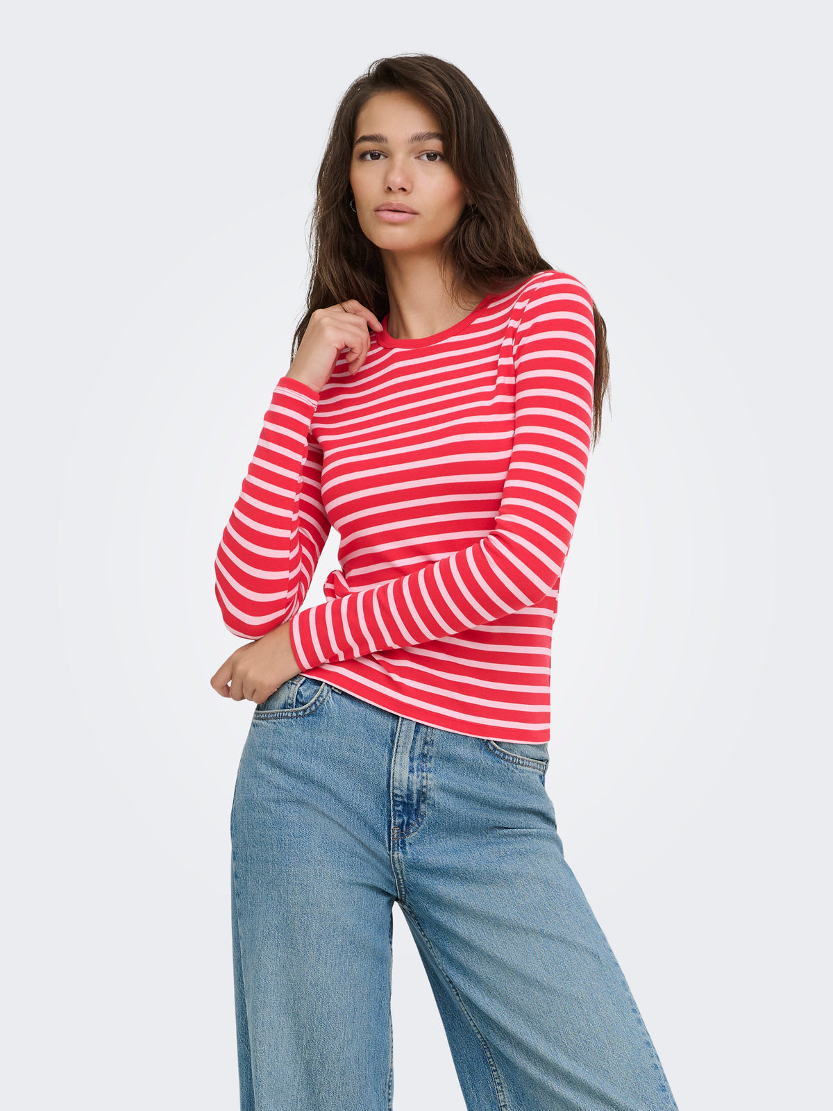 ONLEVIE L/S O-NECK STRIPE TOP JRS