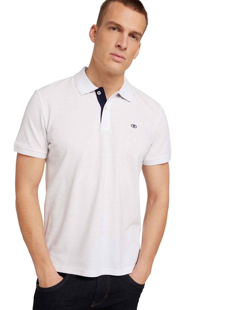 basic polo with contrast, White