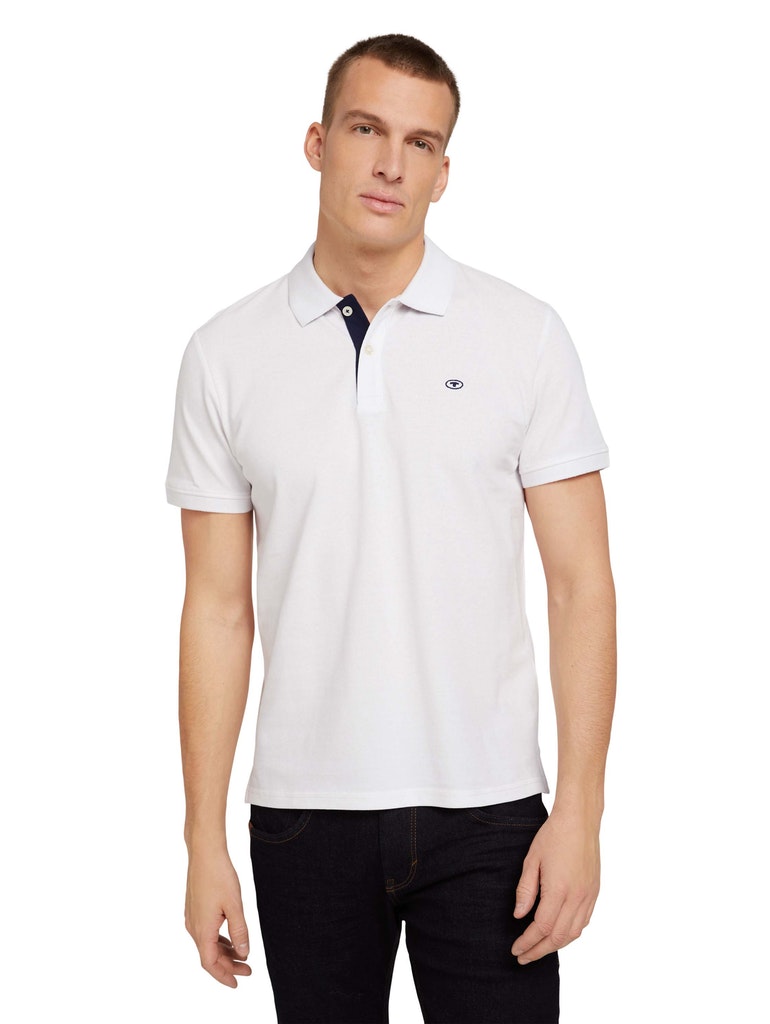 basic polo with contrast, White