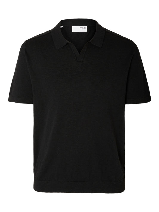 SLHBERG LINEN SS KNIT OPEN POLO