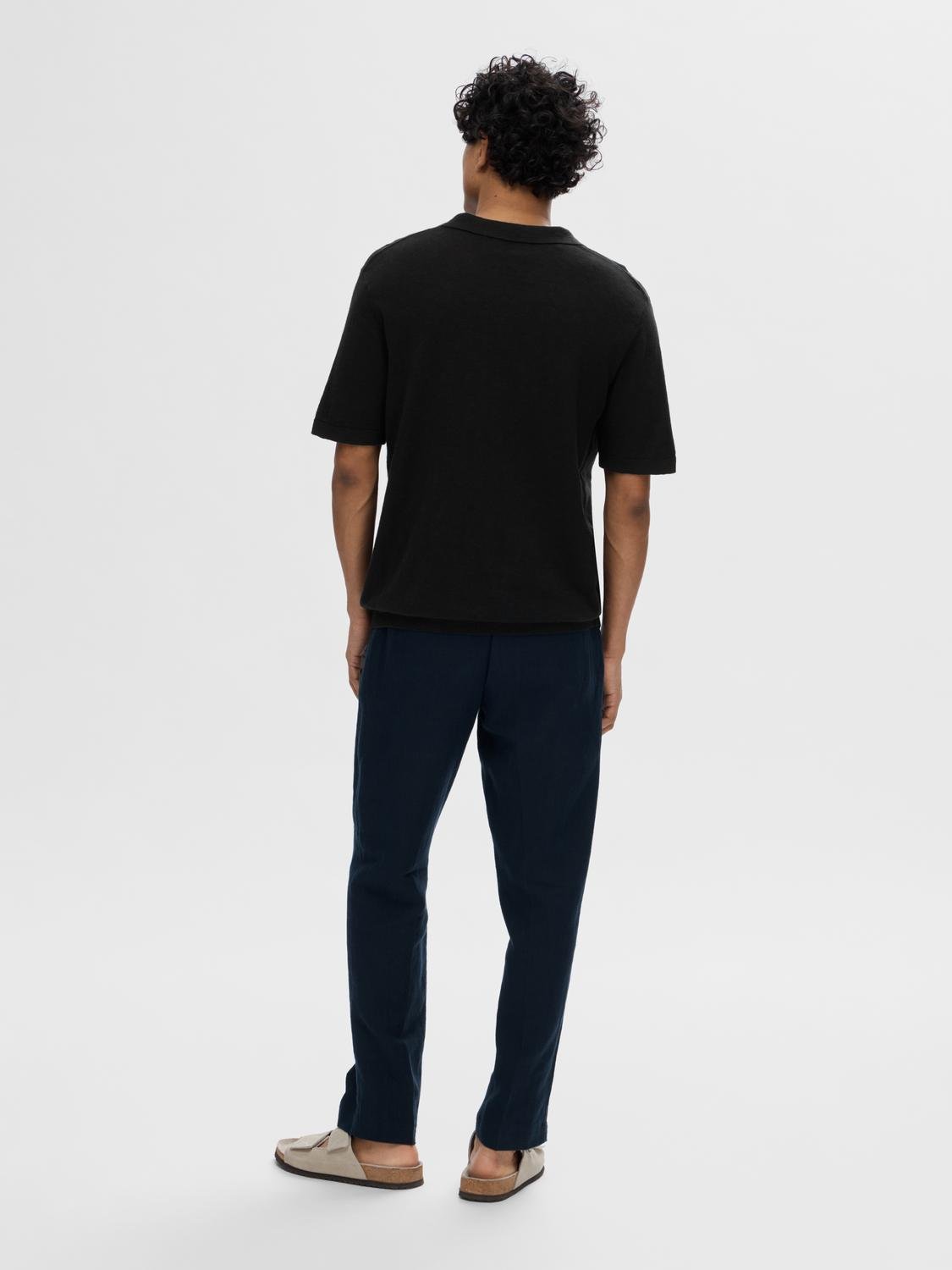 SLHBERG LINEN SS KNIT OPEN POLO