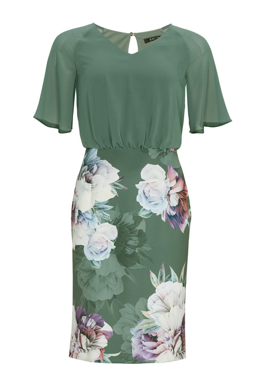 Cocktailkleid aus Material-Mix
