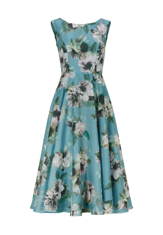 Cocktailkleid aus bedrucktem Streifenorganza