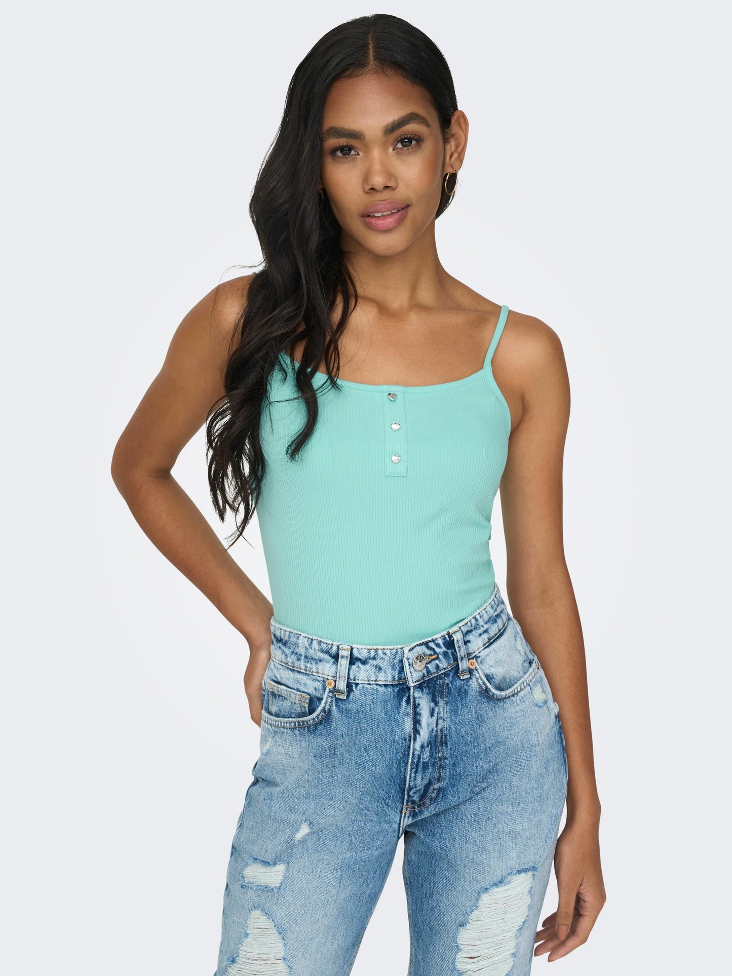 ONLUNINA LIFE S/L HEART BUTTON TOP JRS