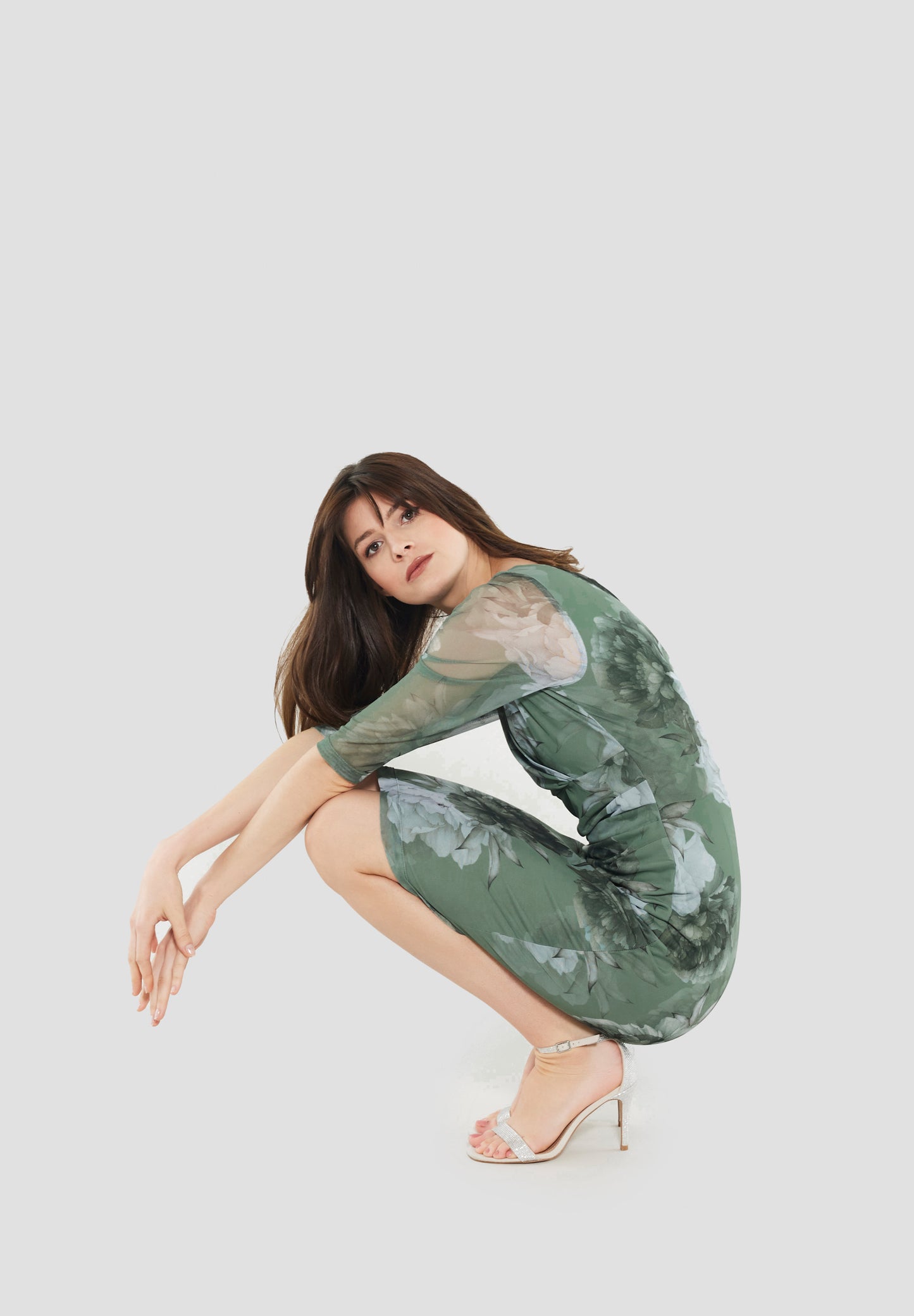Curve / Midikleid aus bedrucktem Mesh
