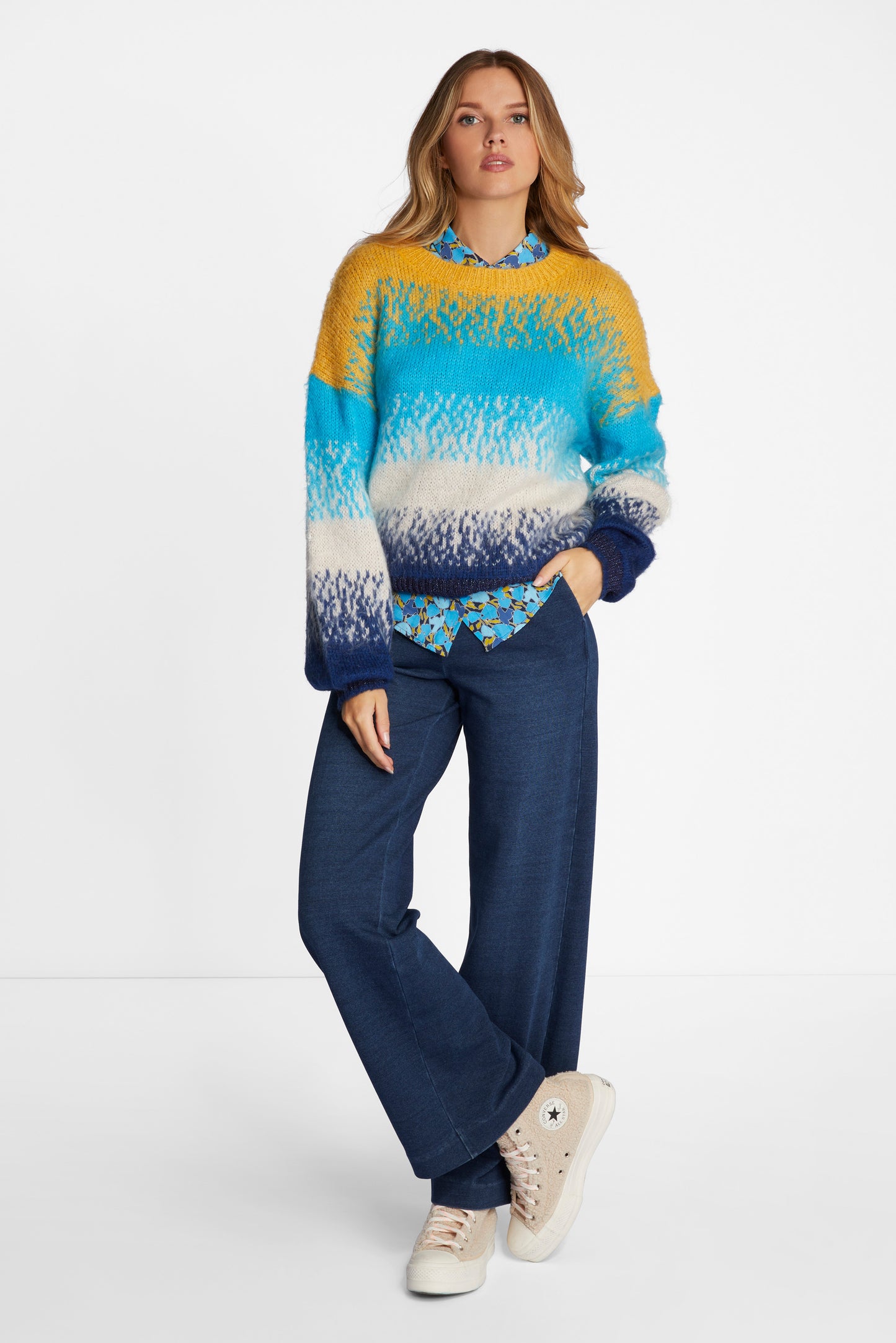 Crew neck balloon sleeve