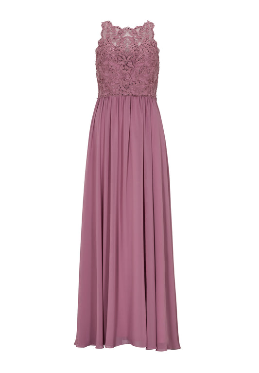 High-closed-Abendkleid mit floraler Spitze